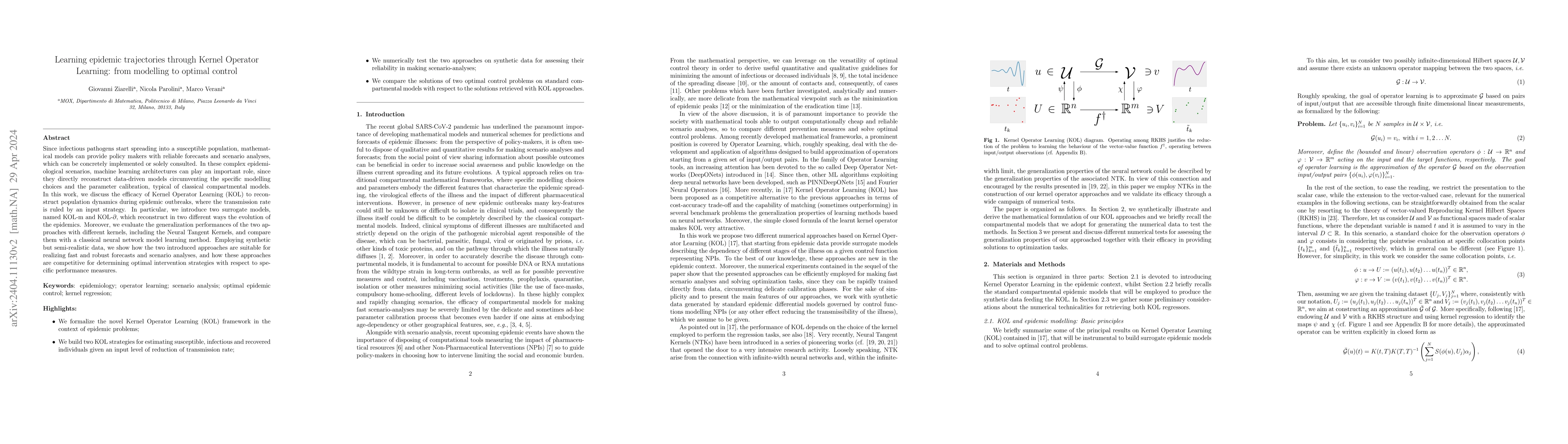 Thumbnail for Learning epidemic trajectories through Kernel Operator Learning: from
  modelling to optimal control