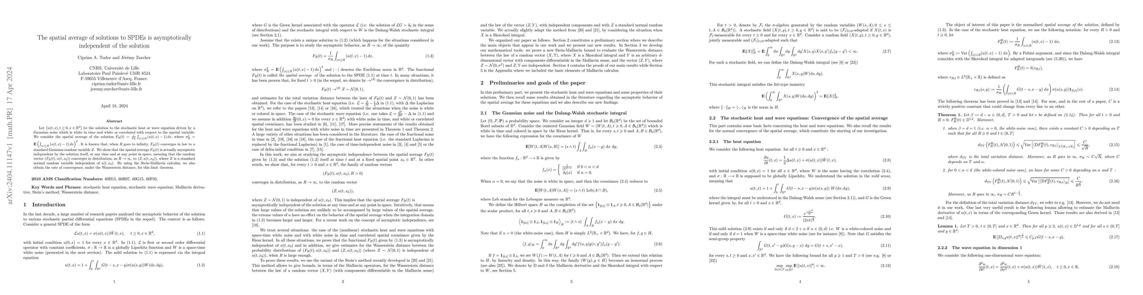 Thumbnail for The spatial average of solutions to SPDEs is asymptotically independent
  of the solution