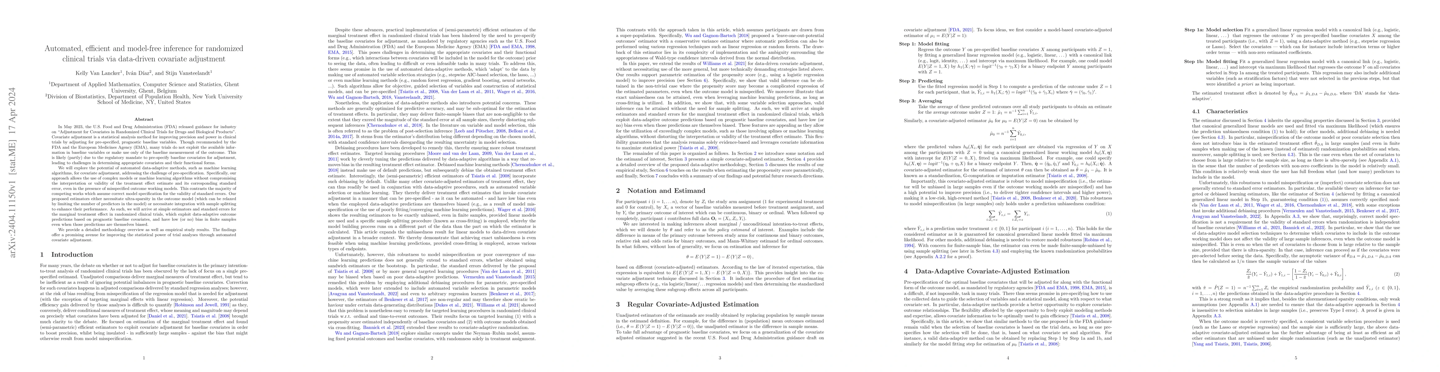 Thumbnail for Automated, efficient and model-free inference for randomized clinical
  trials via data-driven covariate adjustment