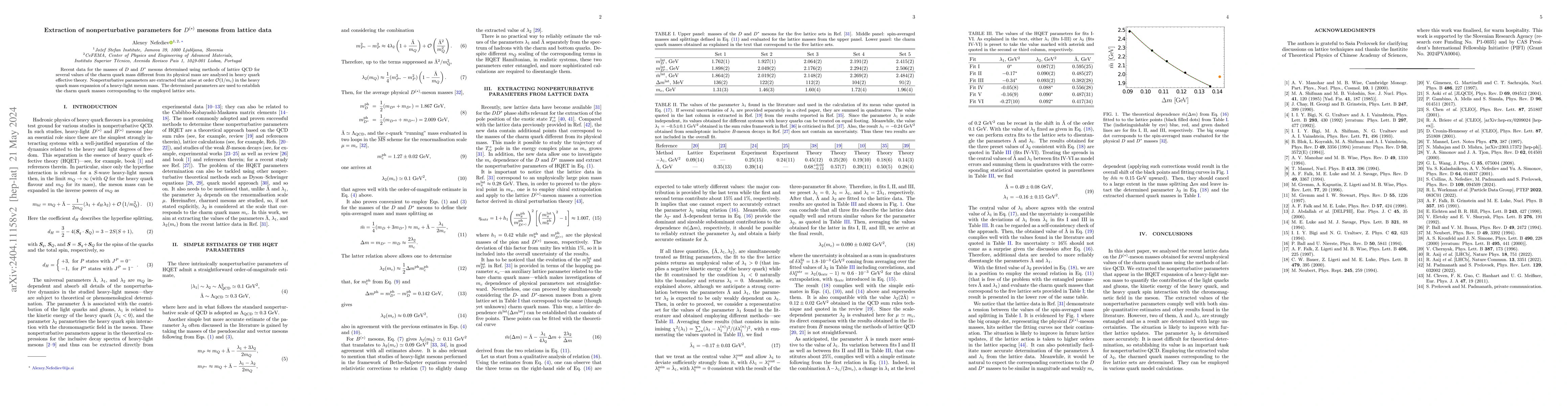 Thumbnail for Extraction of nonperturbative parameters for $D^{(*)}$ mesons from
  lattice data