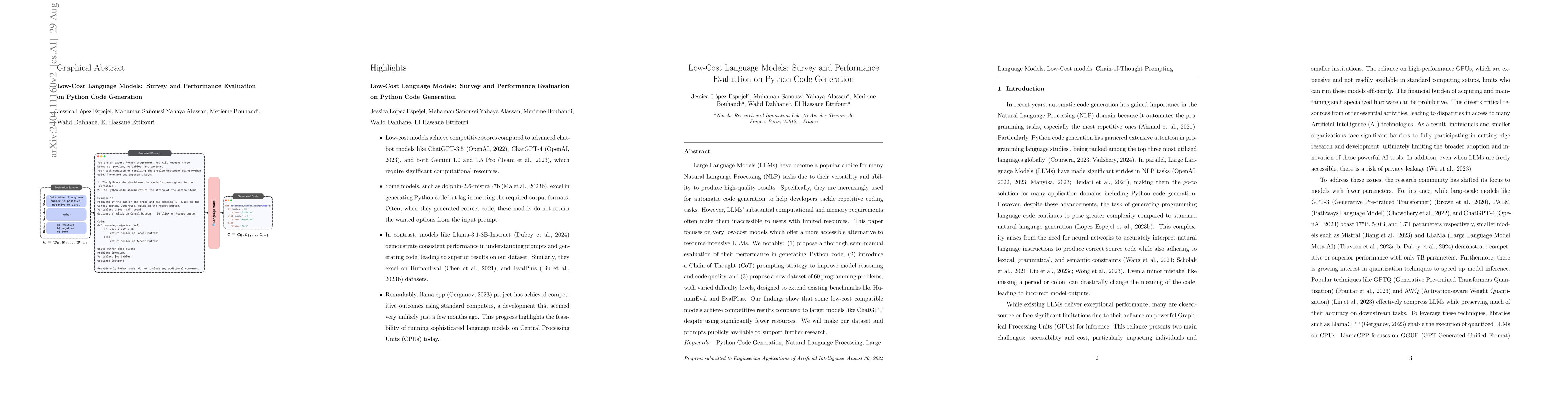 Thumbnail for Low-Cost Language Models: Survey and Performance Evaluation on Python
  Code Generation
