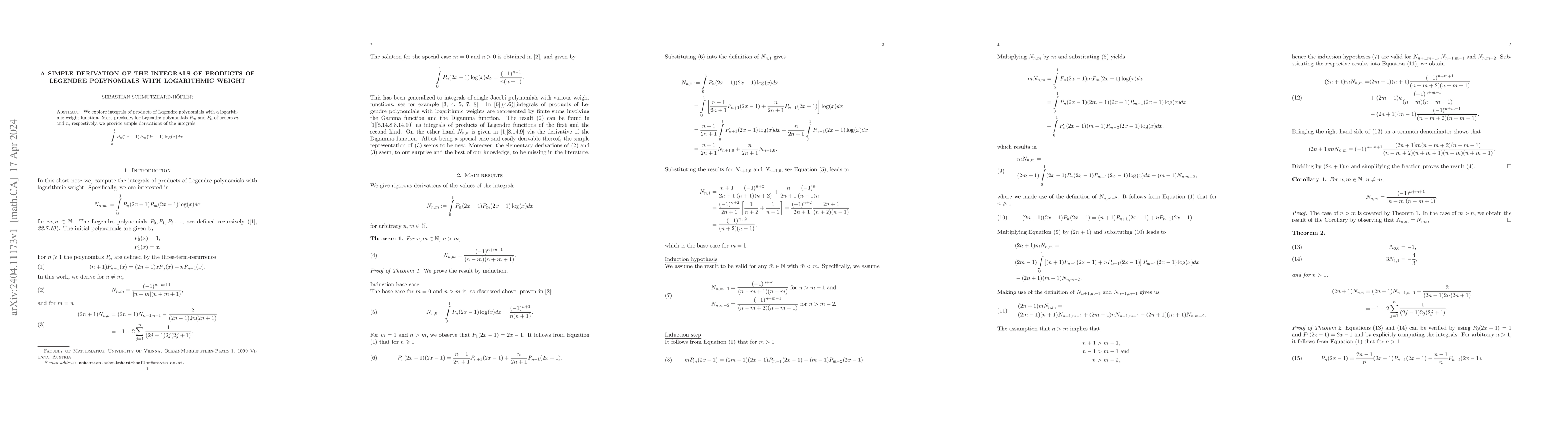 Thumbnail for A simple derivation of the integrals of products of Legendre polynomials
  with logarithmic weight