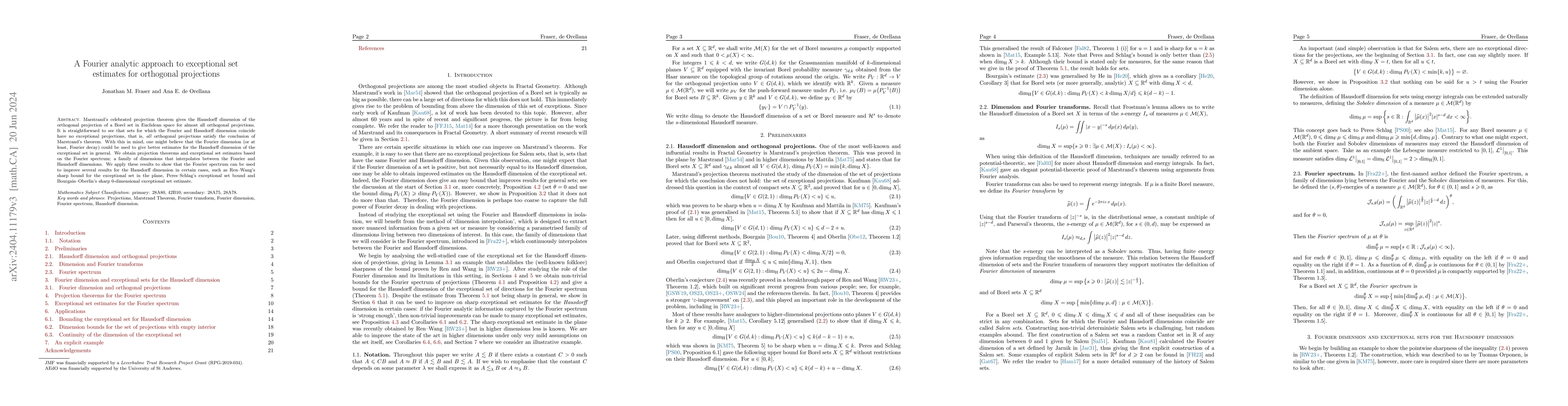 Thumbnail for A Fourier analytic approach to exceptional set estimates for orthogonal
  projections