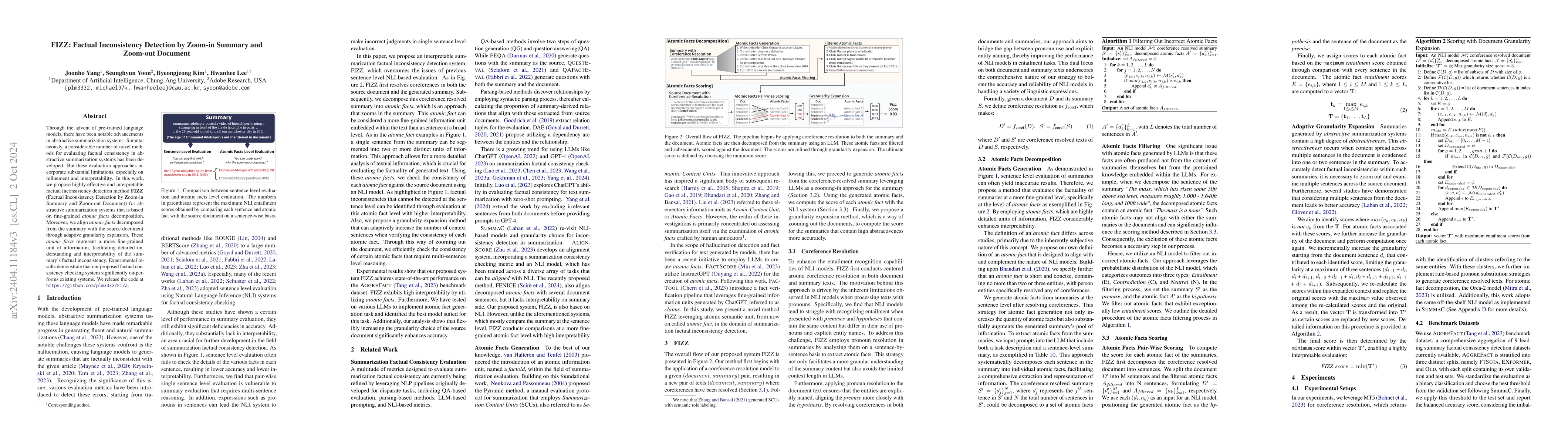 Thumbnail for FIZZ: Factual Inconsistency Detection by Zoom-in Summary and Zoom-out
  Document