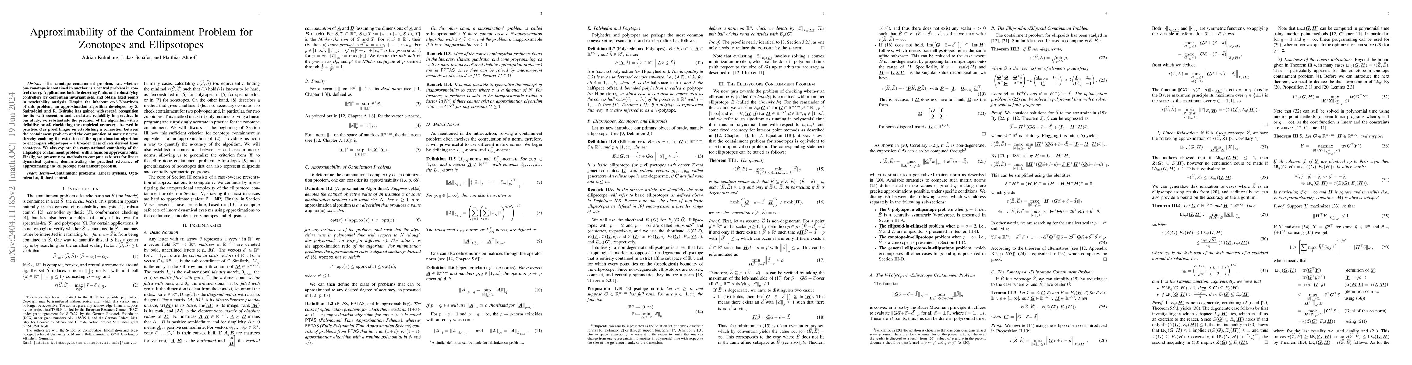 Thumbnail for Approximability of the Containment Problem for Zonotopes and
  Ellipsotopes