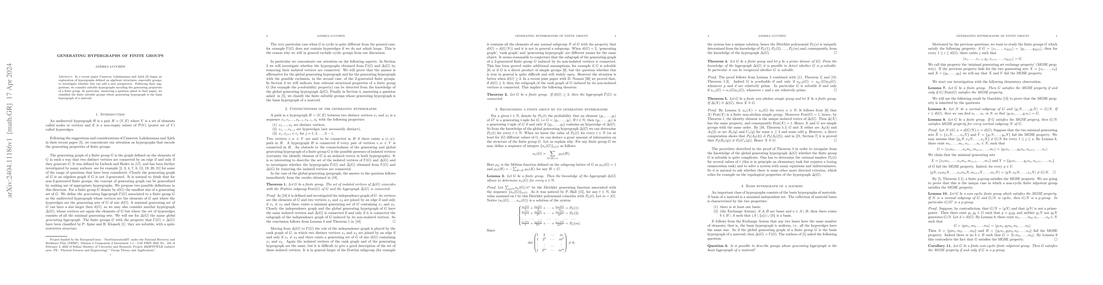 Thumbnail for Generating hypergraphs of finite groups