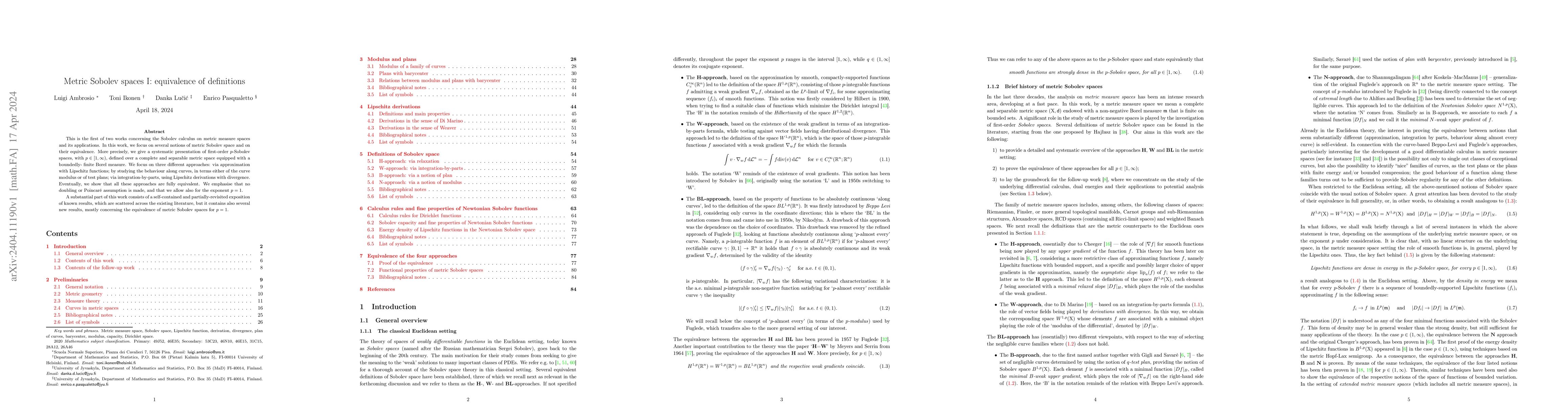 Thumbnail for Metric Sobolev spaces I: equivalence of definitions