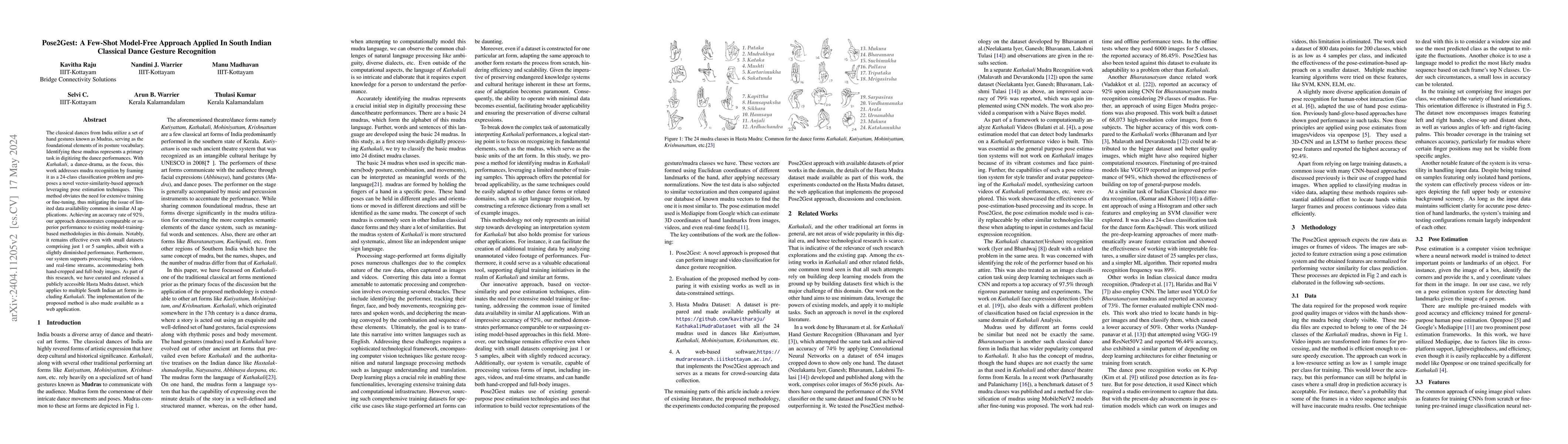 Thumbnail for Pose2Gest: A Few-Shot Model-Free Approach Applied In South Indian
  Classical Dance Gesture Recognition