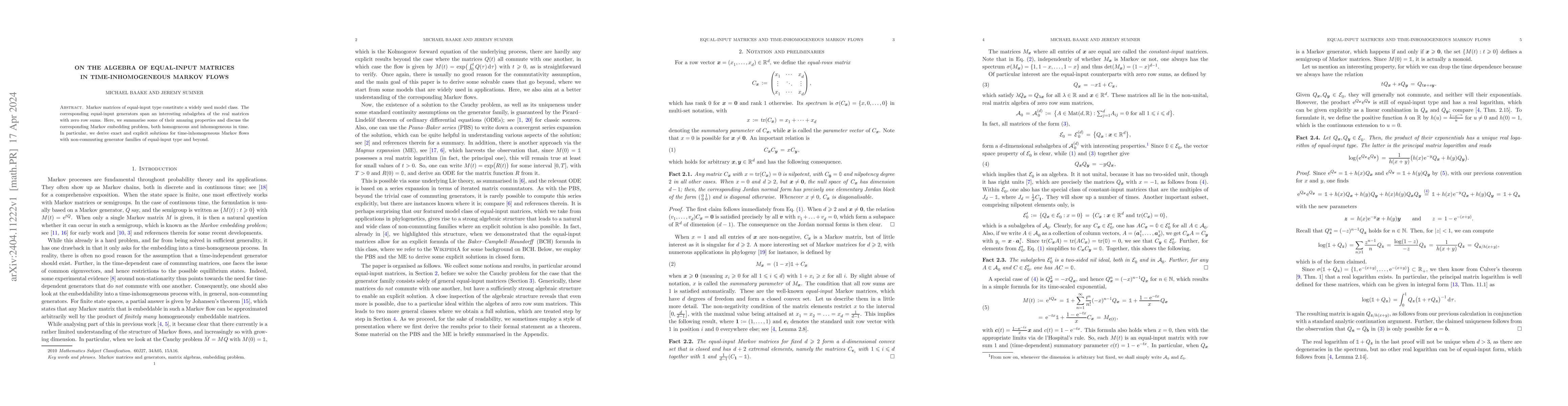 Thumbnail for On the algebra of equal-input matrices in time-inhomogeneous Markov
  flows