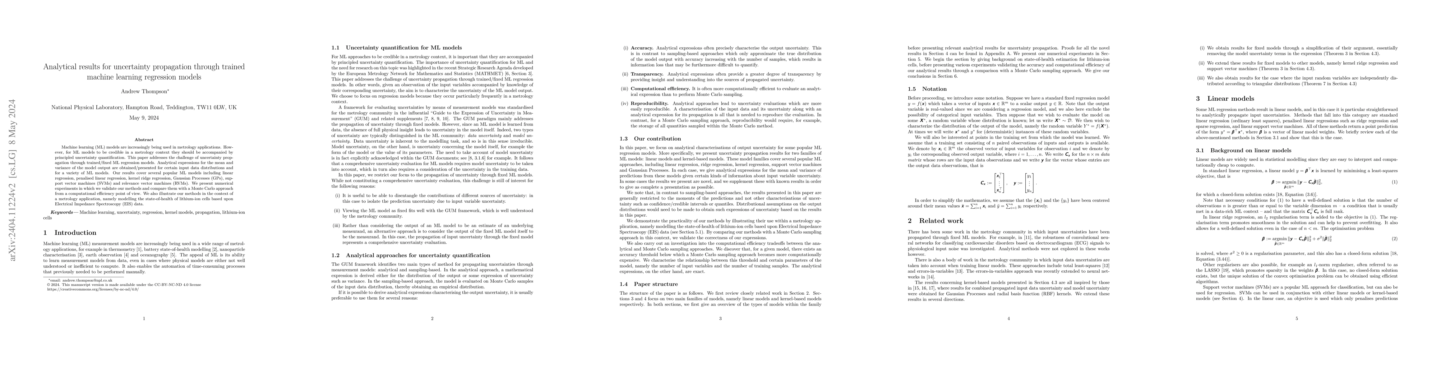 Thumbnail for Analytical results for uncertainty propagation through trained machine
  learning regression models