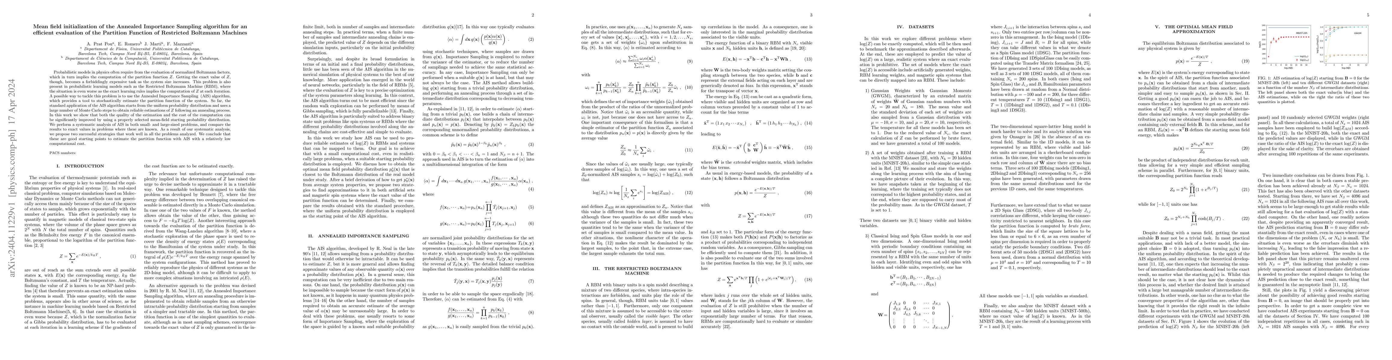 Thumbnail for Mean field initialization of the Annealed Importance Sampling algorithm
  for an efficient evaluation of the Partition Function of Restricted Boltzmann
  Machines