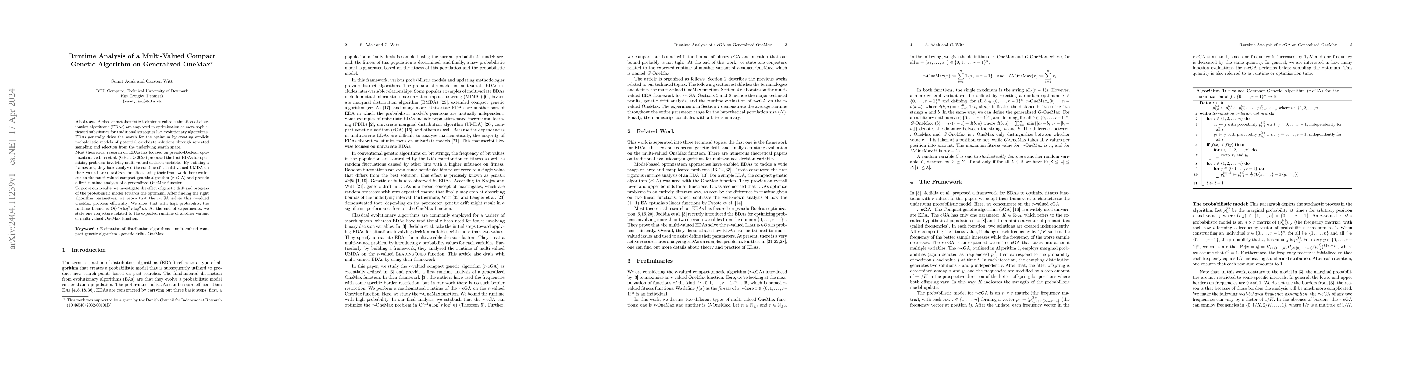 Thumbnail for Runtime Analysis of a Multi-Valued Compact Genetic Algorithm on
  Generalized OneMax