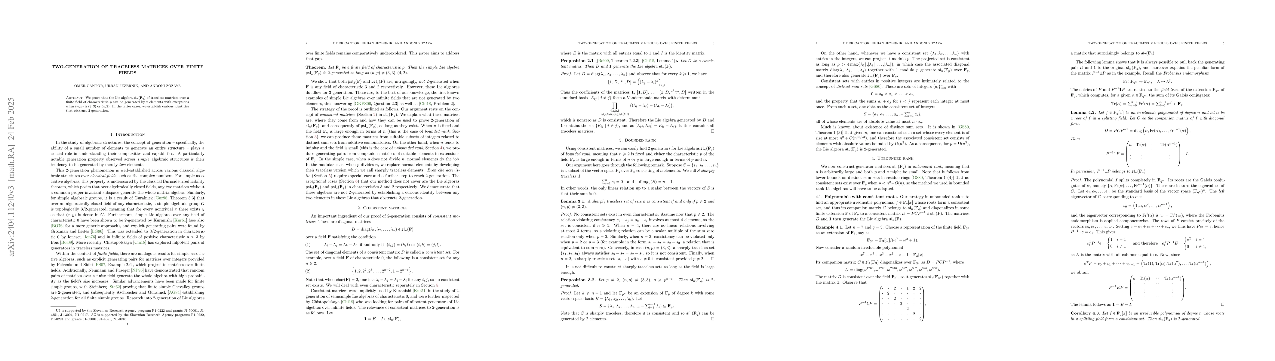 Thumbnail for Two-generation of traceless matrices over finite fields