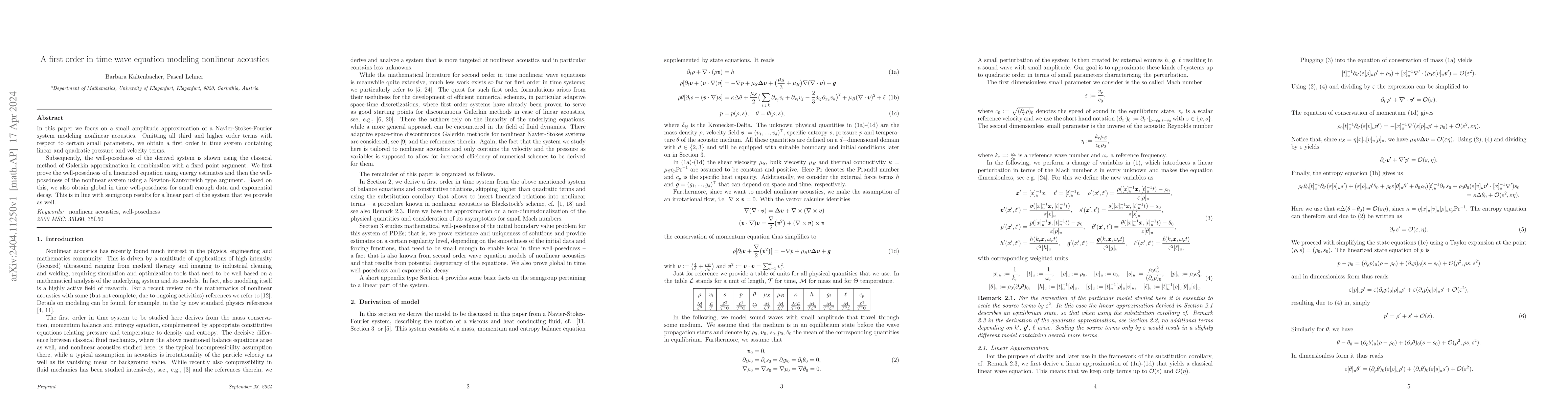 Thumbnail for A first order in time wave equation modeling nonlinear acoustics