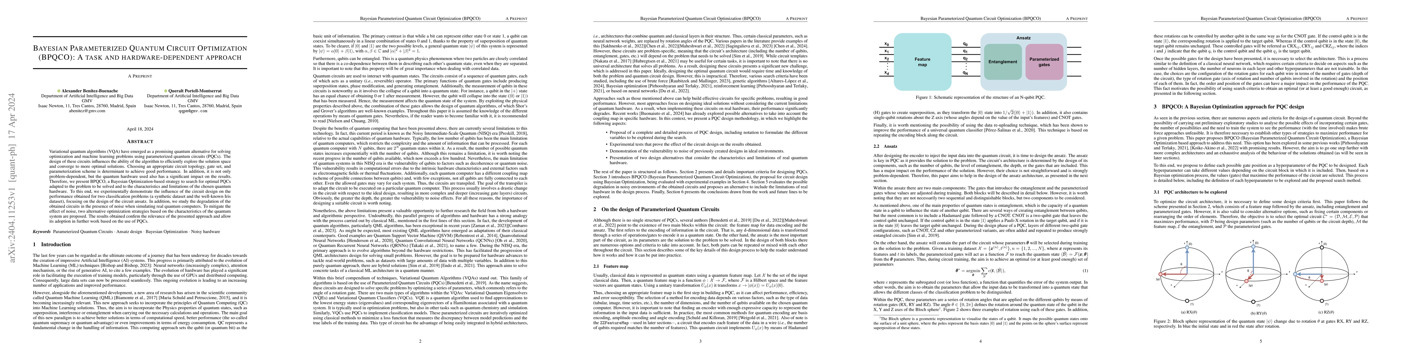 Thumbnail for Bayesian Parameterized Quantum Circuit Optimization (BPQCO): A task and
  hardware-dependent approach