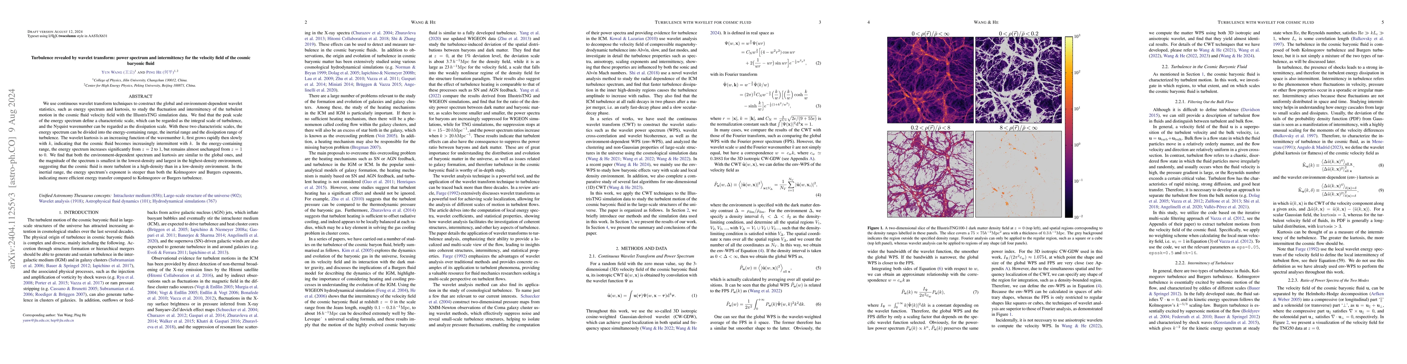 Thumbnail for Turbulence revealed by wavelet transform: power spectrum and
  intermittency for the velocity field of the cosmic baryonic fluid