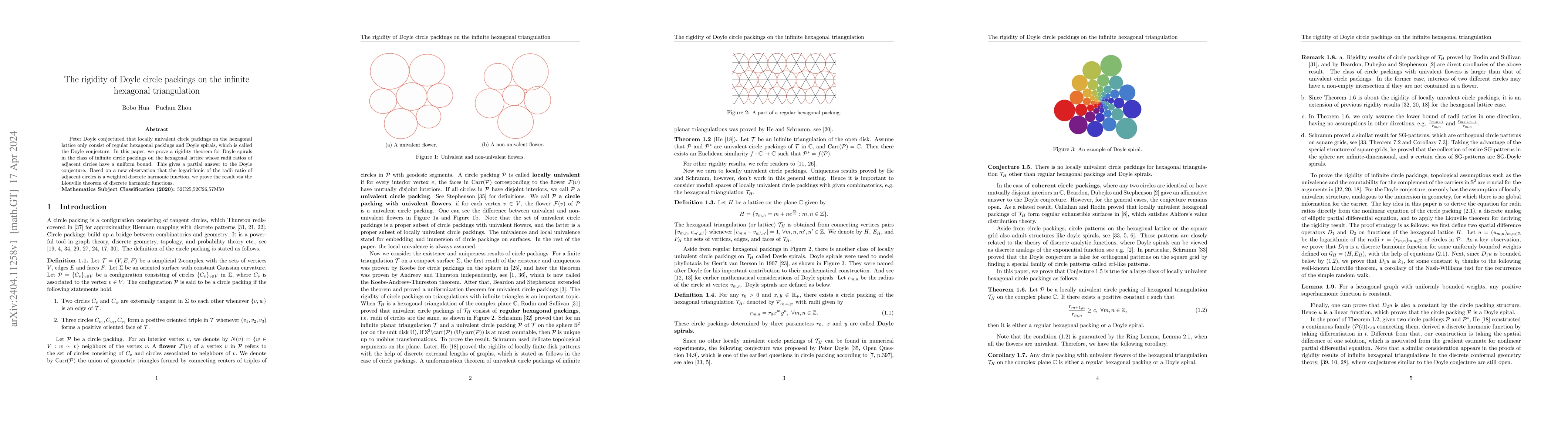 Thumbnail for The rigidity of Doyle circle packings on the infinite hexagonal
  triangulation