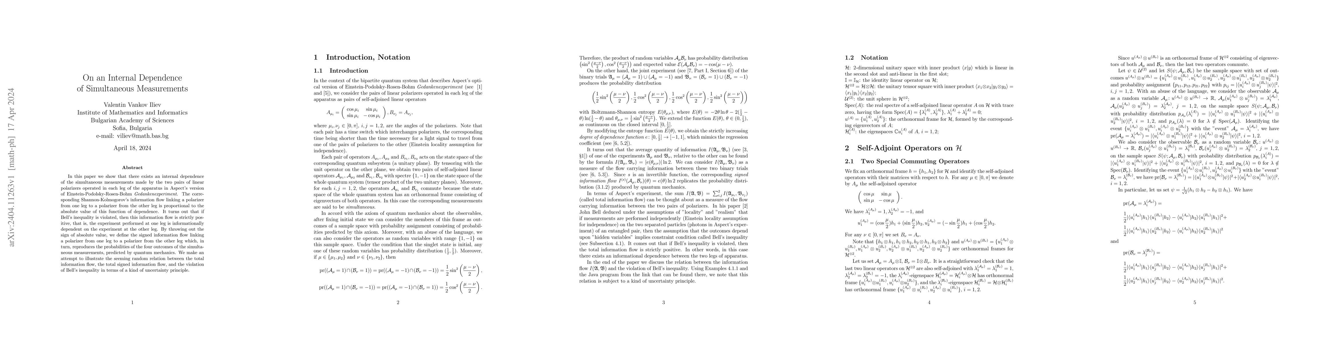 Thumbnail for On an Internal Dependence of Simultaneous Measurements