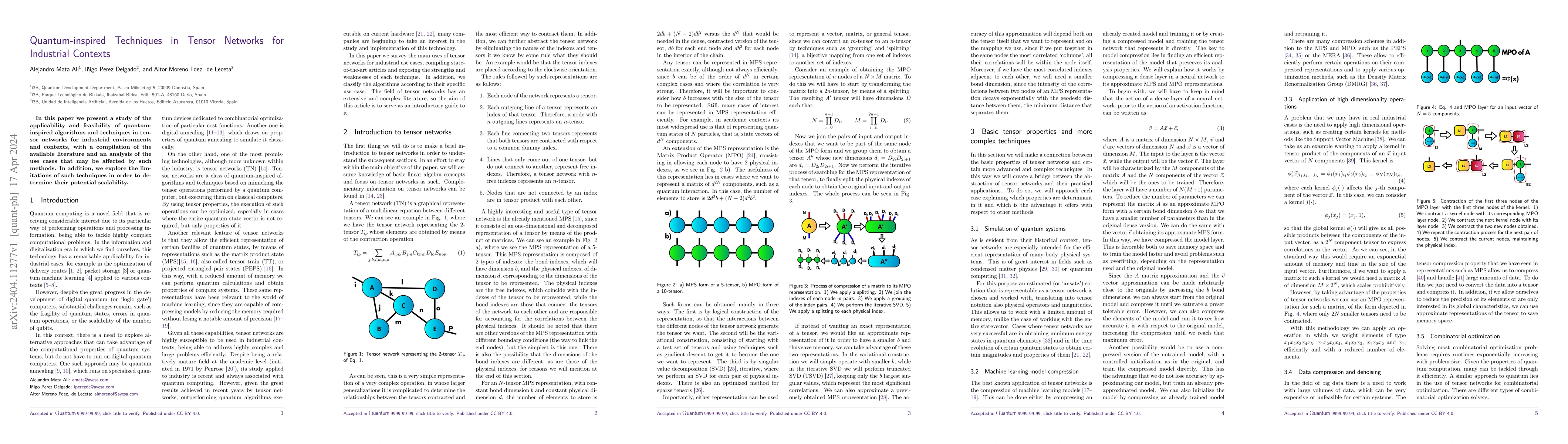 Thumbnail for Quantum-inspired Techniques in Tensor Networks for Industrial Contexts