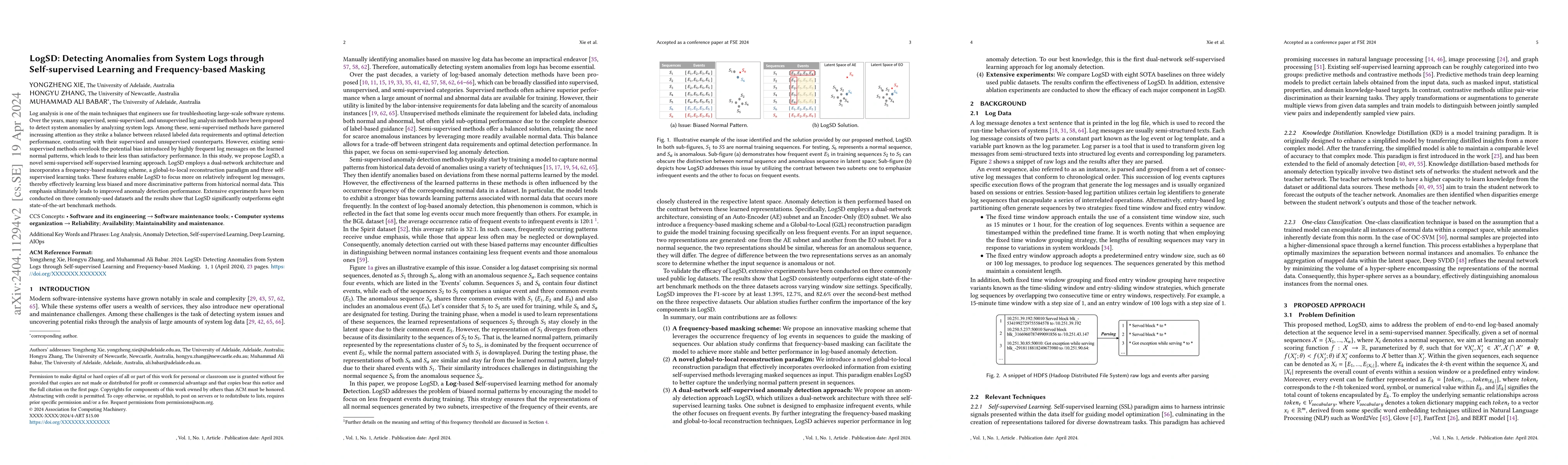 Thumbnail for LogSD: Detecting Anomalies from System Logs through Self-supervised
  Learning and Frequency-based Masking