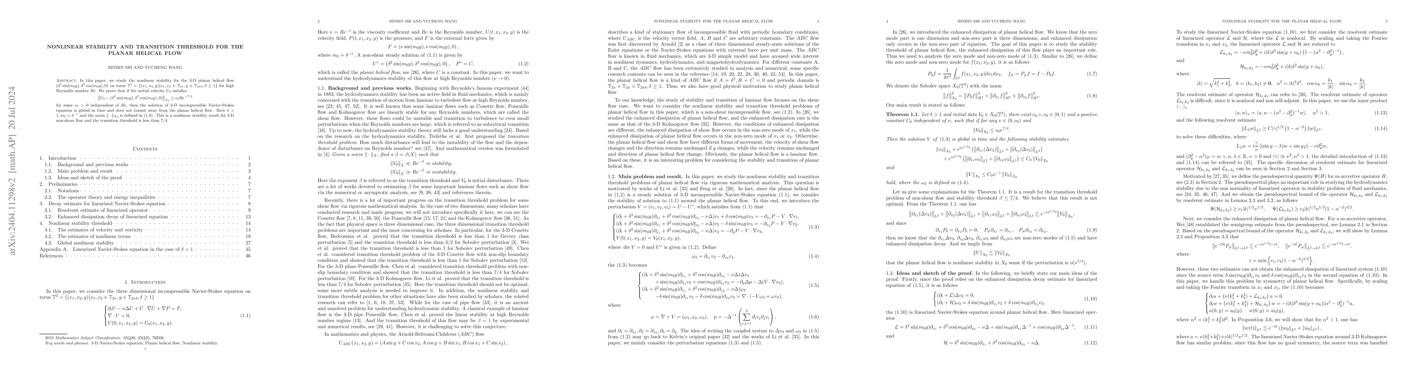 Thumbnail for Nonlinear stability and transition threshold for the planar helical flow