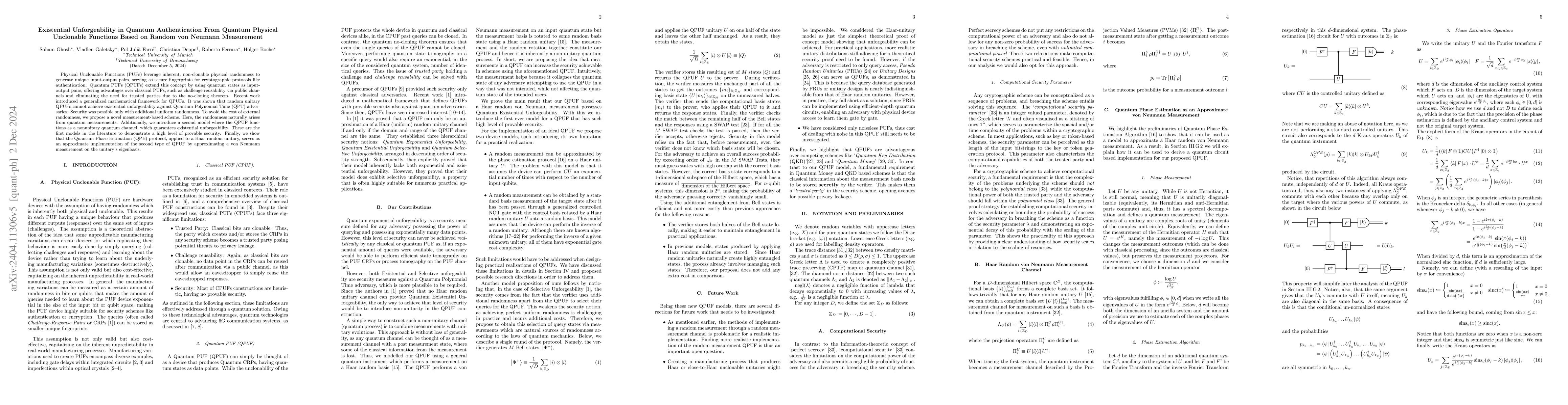 Thumbnail for Existential Unforgeability in Quantum Authentication From Quantum
  Physical Unclonable Functions Based on Random von Neumann Measurement