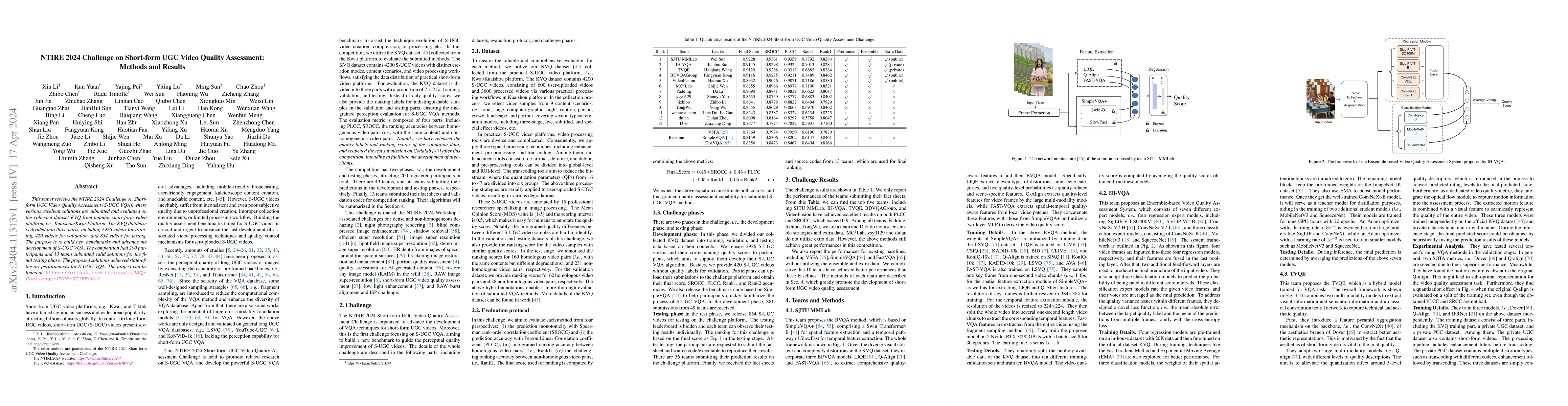 Thumbnail for NTIRE 2024 Challenge on Short-form UGC Video Quality Assessment: Methods
  and Results