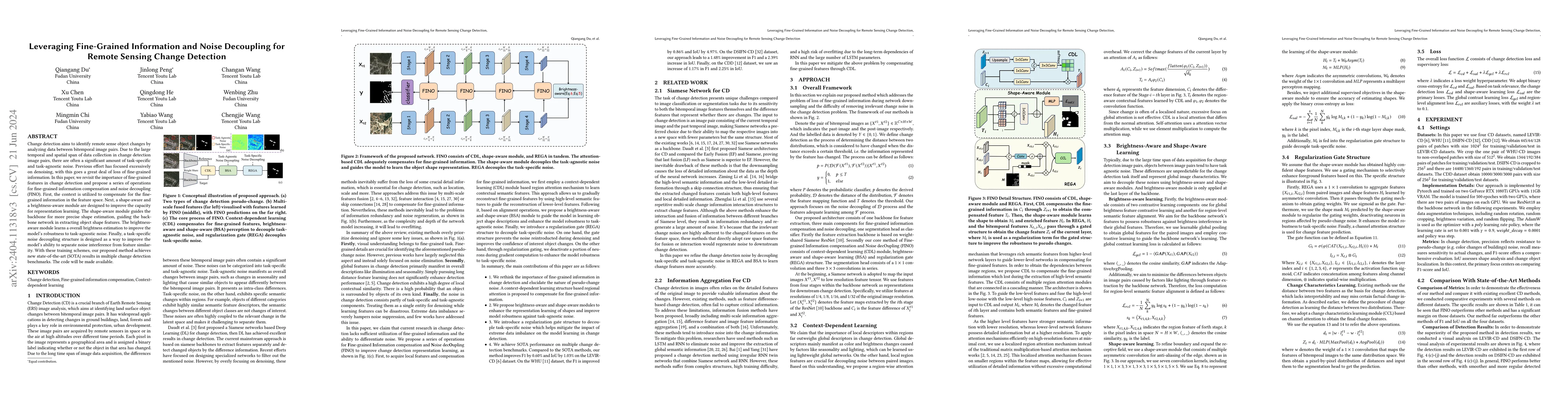 Thumbnail for Leveraging Fine-Grained Information and Noise Decoupling for Remote
  Sensing Change Detection