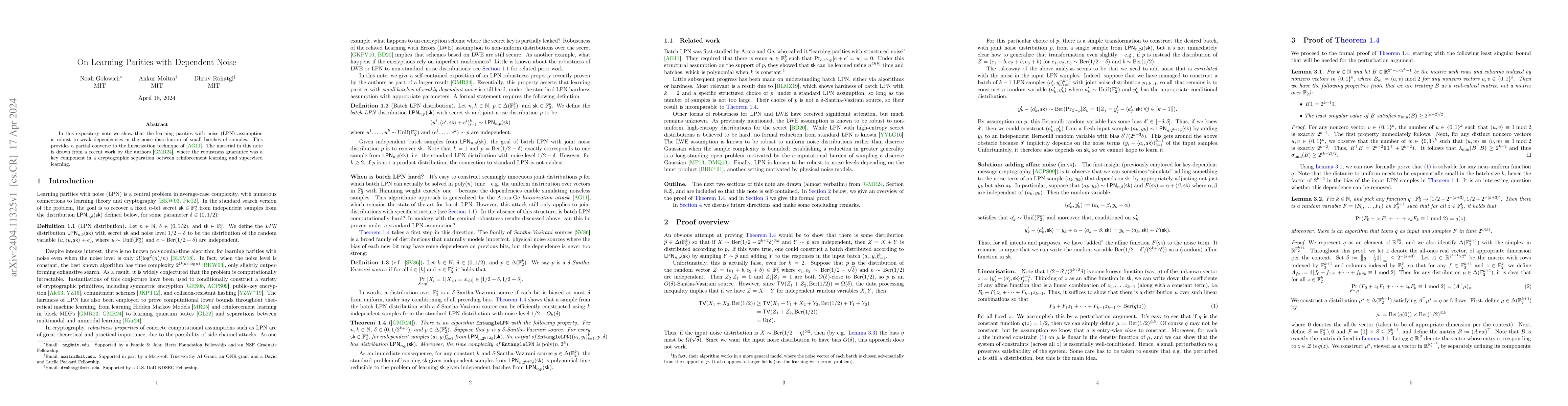Thumbnail for On Learning Parities with Dependent Noise