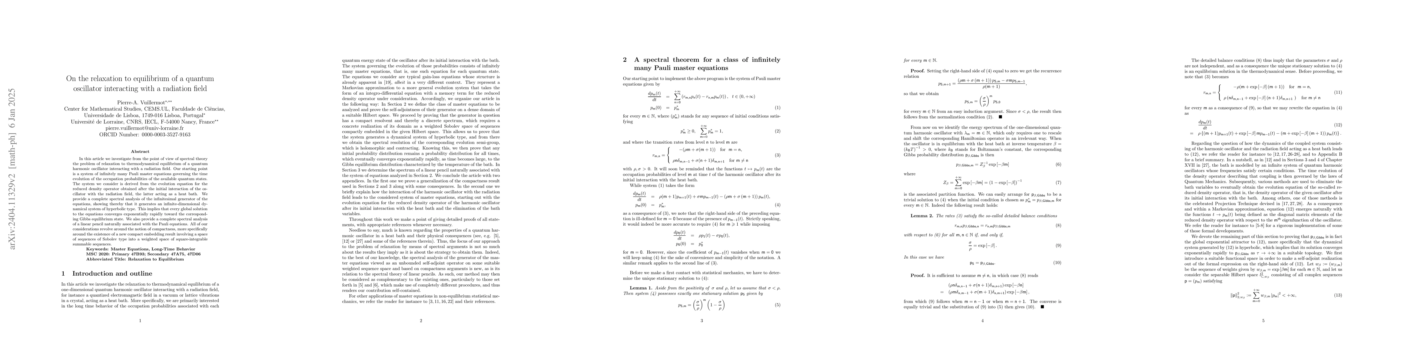Thumbnail for On the relaxation to equilibrium of a quantum oscillator interacting
  with a radiation field