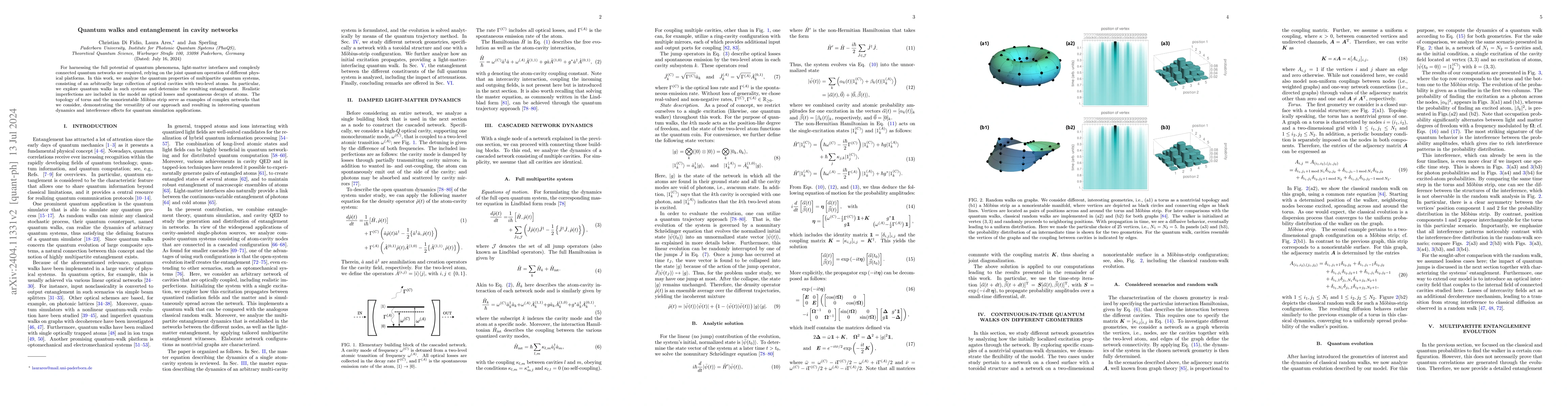 Thumbnail for Quantum walks and entanglement in cavity networks
