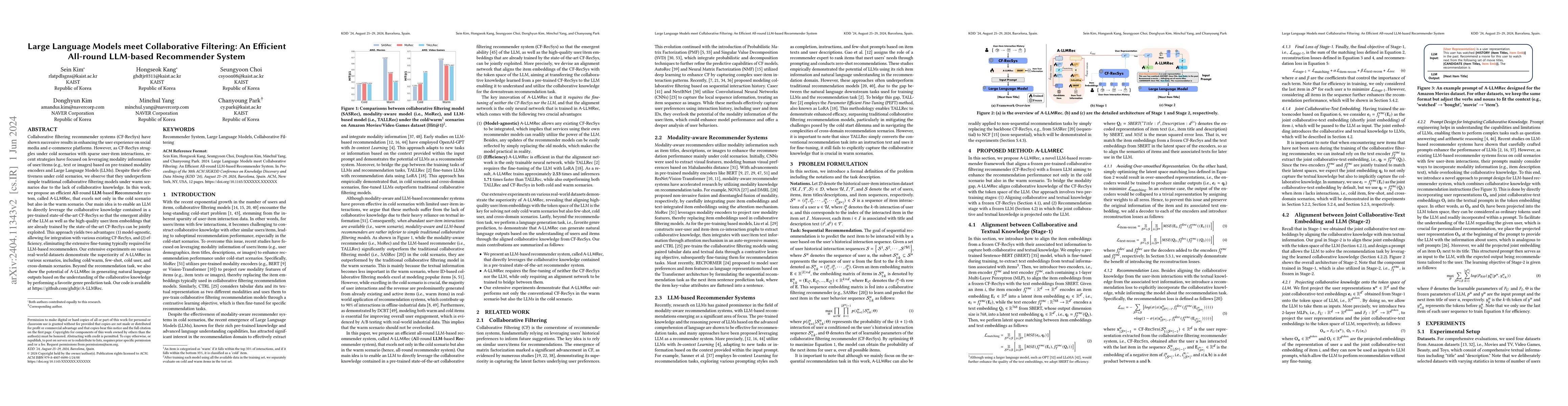 Thumbnail for Large Language Models meet Collaborative Filtering: An Efficient
  All-round LLM-based Recommender System