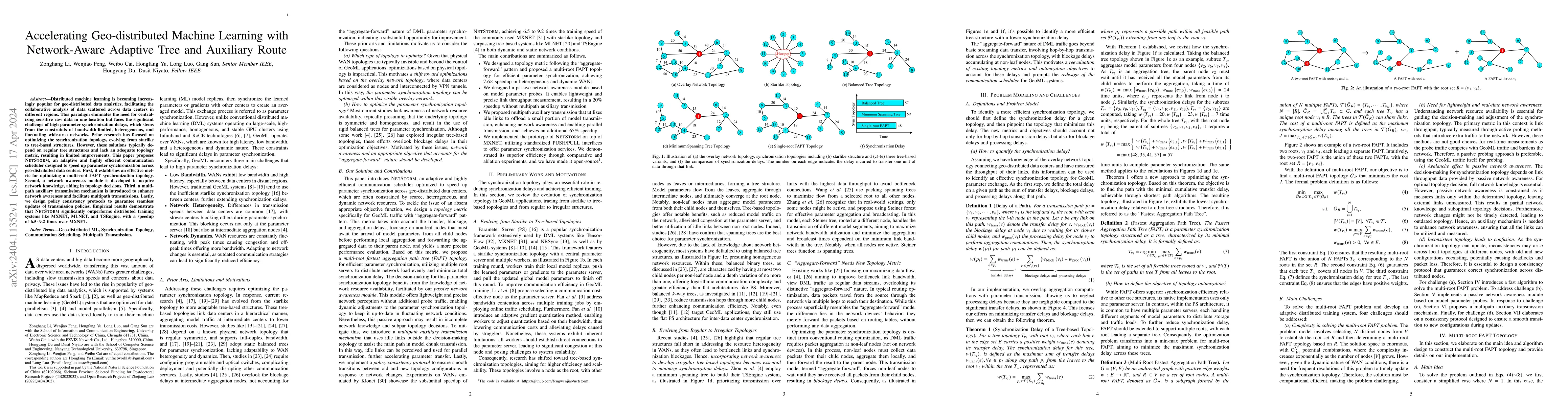 Thumbnail for Accelerating Geo-distributed Machine Learning with Network-Aware
  Adaptive Tree and Auxiliary Route