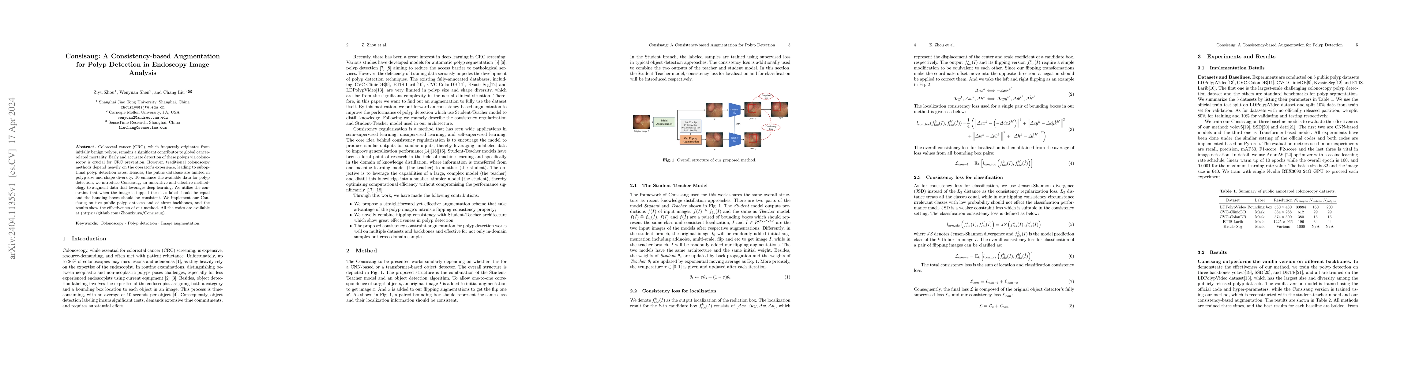 Thumbnail for Consisaug: A Consistency-based Augmentation for Polyp Detection in
  Endoscopy Image Analysis