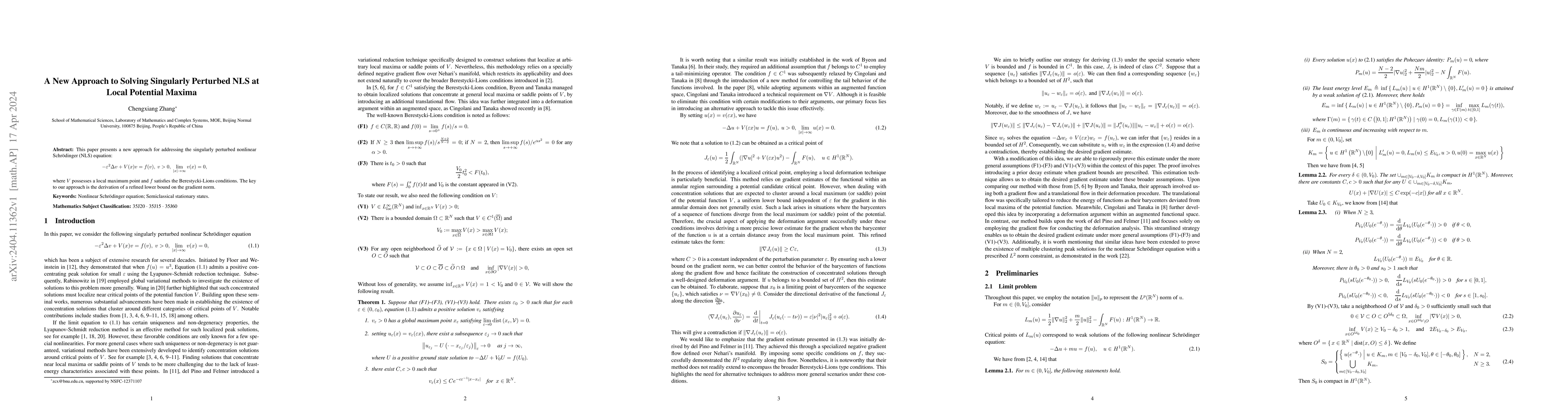 Thumbnail for A New Approach to Solving Singularly Perturbed NLS at Local Potential
  Maxima