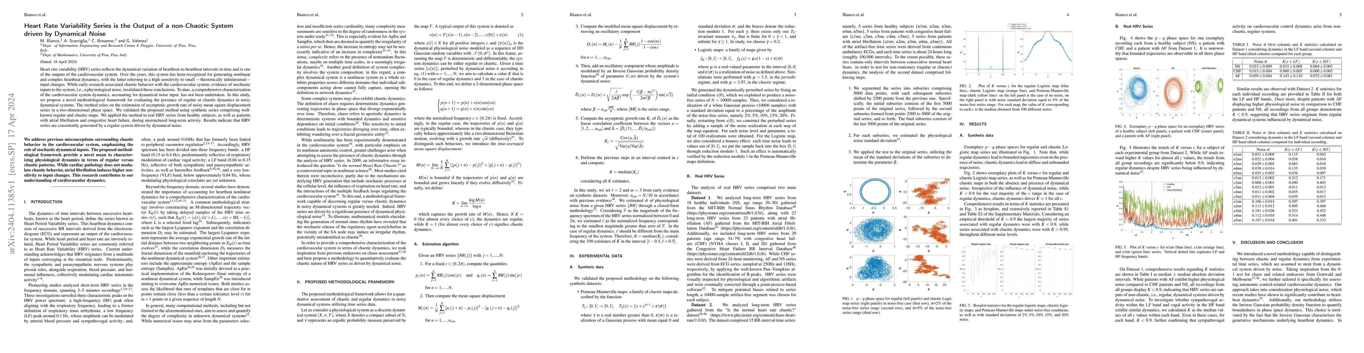 Thumbnail for Heart Rate Variability Series is the Output of a non-Chaotic System
  driven by Dynamical Noise
