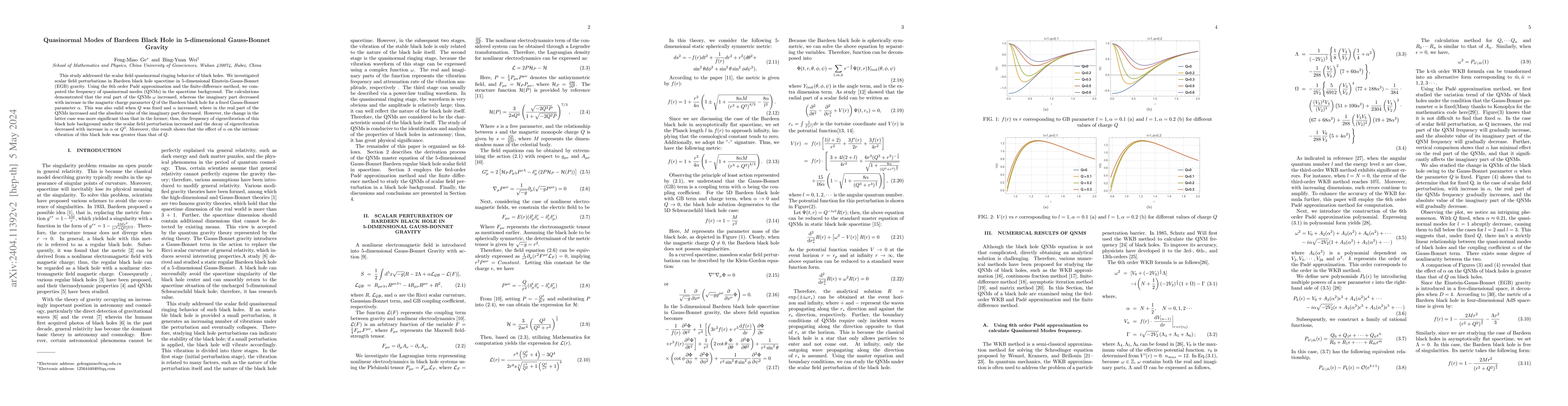 Thumbnail for Quasinormal Modes of Bardeen Black Hole in 5-dimensional Gauss-Bonnet
  Gravity
