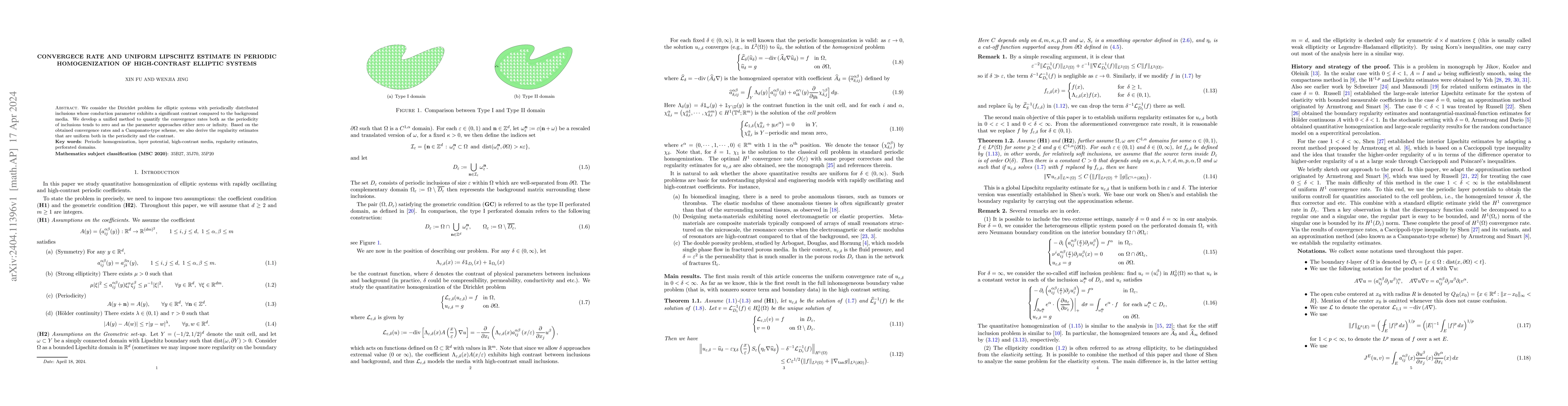 Thumbnail for Convergence rate and uniform Lipschitz estimate in periodic
  homogenization of high-contrast elliptic systems
