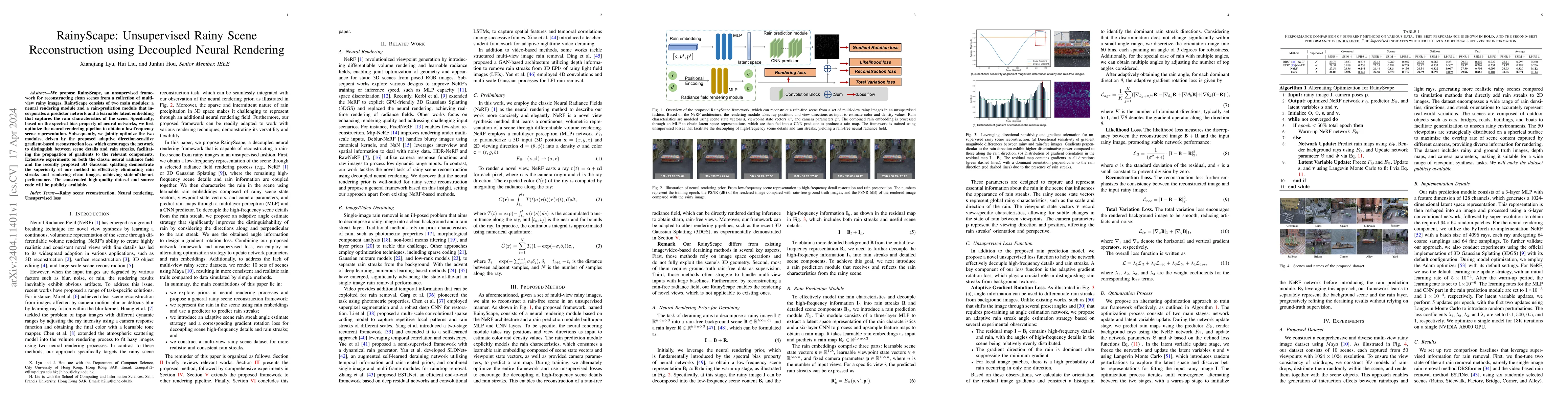 Thumbnail for RainyScape: Unsupervised Rainy Scene Reconstruction using Decoupled
  Neural Rendering