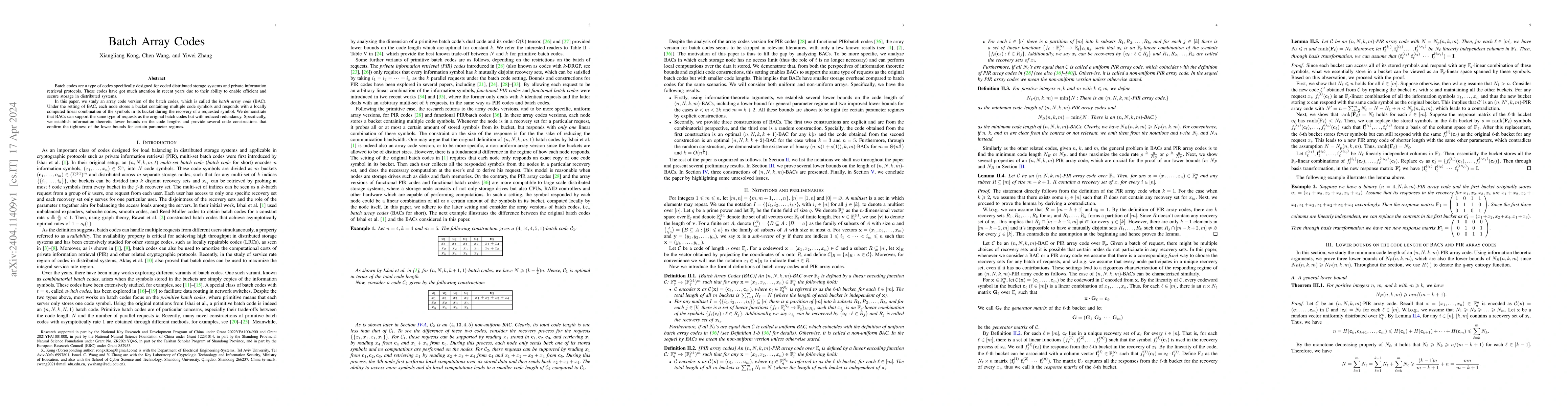 Thumbnail for Batch Array Codes