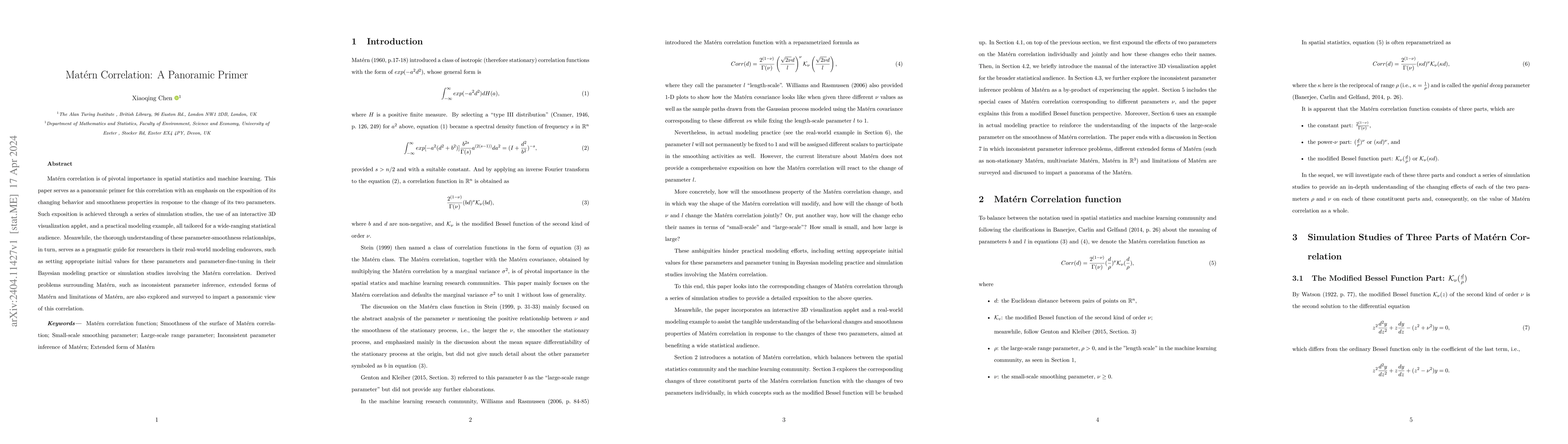 Thumbnail for Matern Correlation: A Panoramic Primer