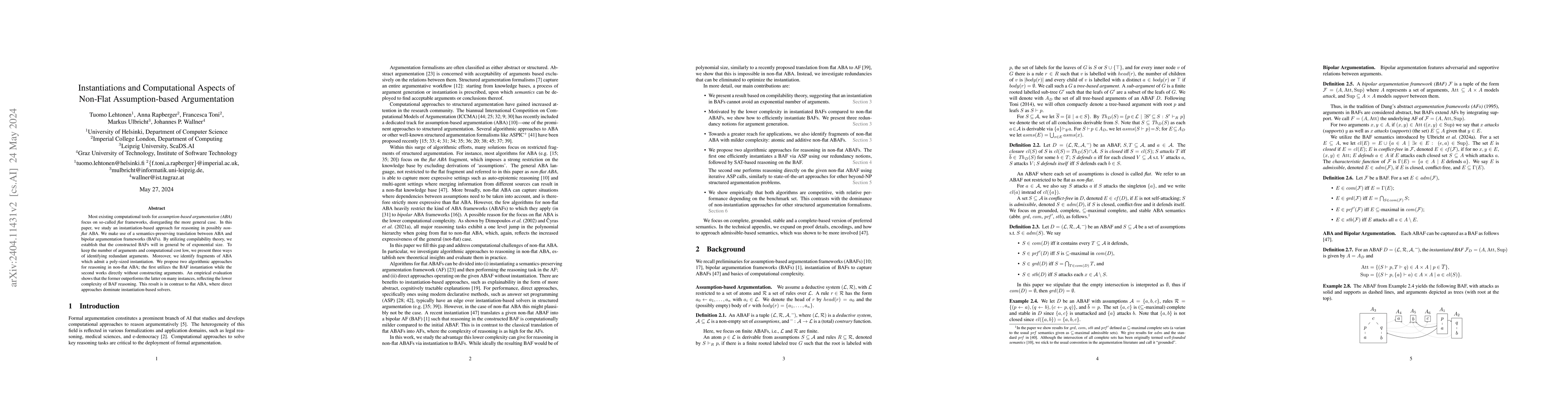 Thumbnail for Instantiations and Computational Aspects of Non-Flat Assumption-based
  Argumentation