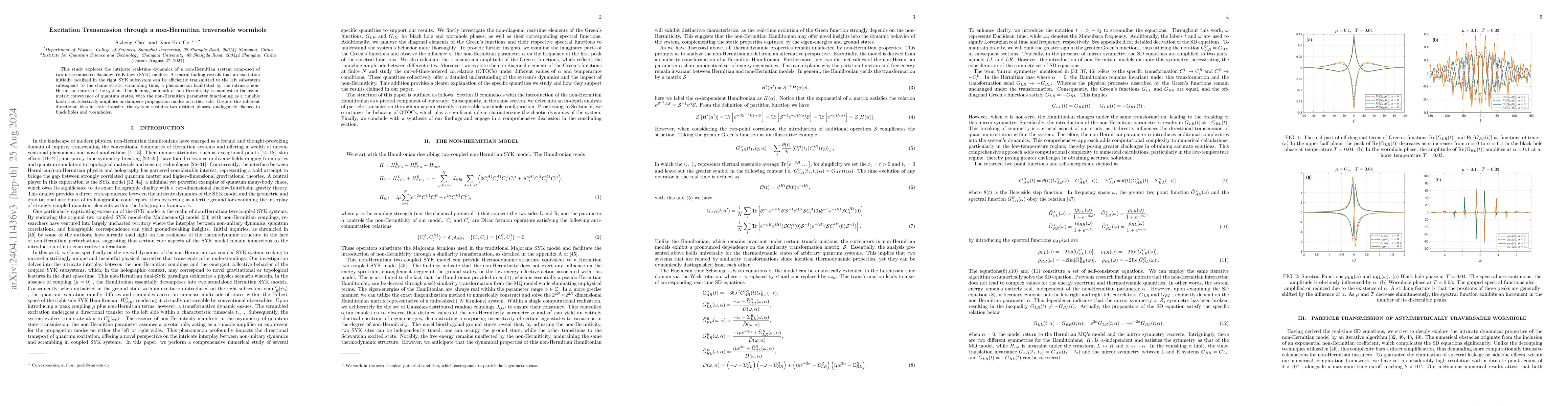 Thumbnail for Excitation Transmission through a non-Hermitian traversable wormhole