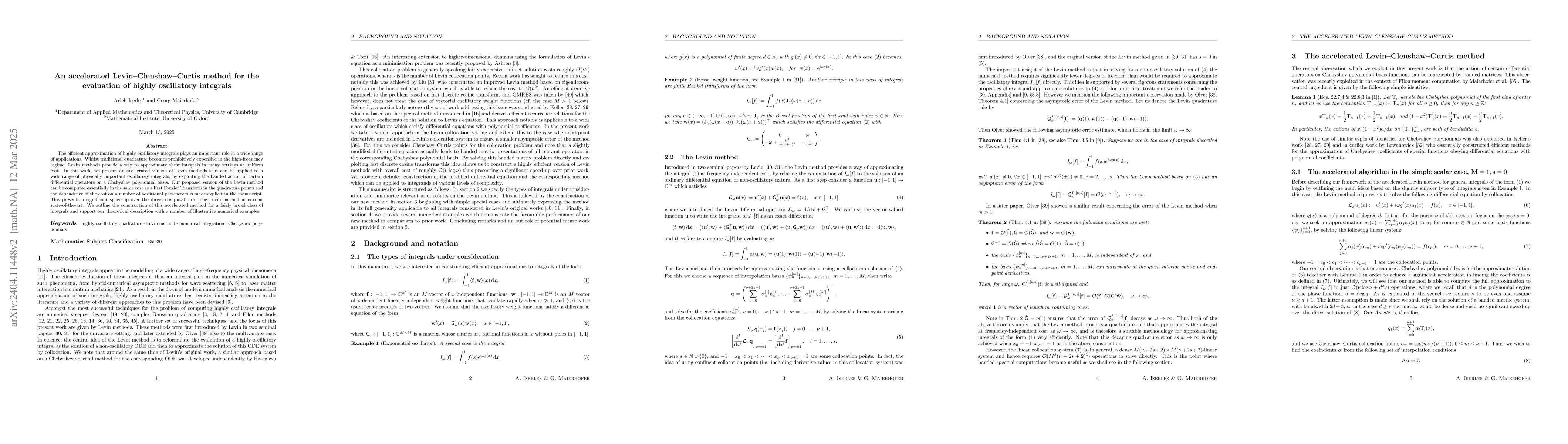 Thumbnail for An accelerated Levin-Clenshaw-Curtis method for the evaluation of highly
  oscillatory integrals