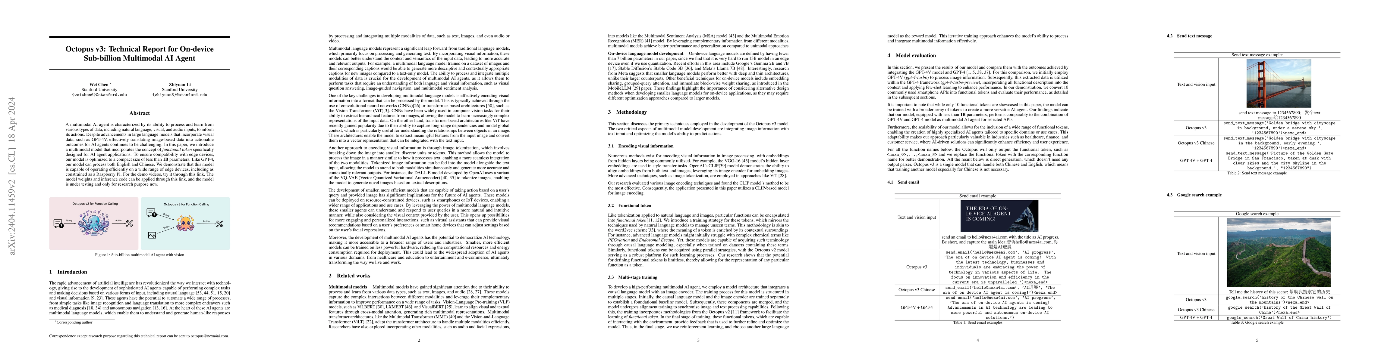Thumbnail for Octopus v3: Technical Report for On-device Sub-billion Multimodal AI
  Agent