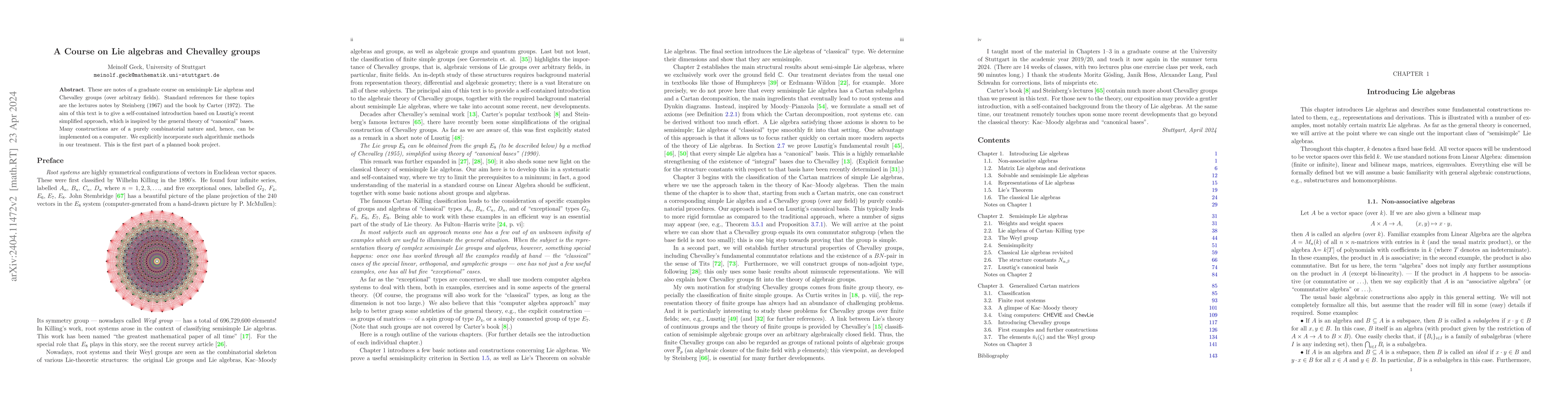 Thumbnail for A Course on Lie algebras and Chevalley groups