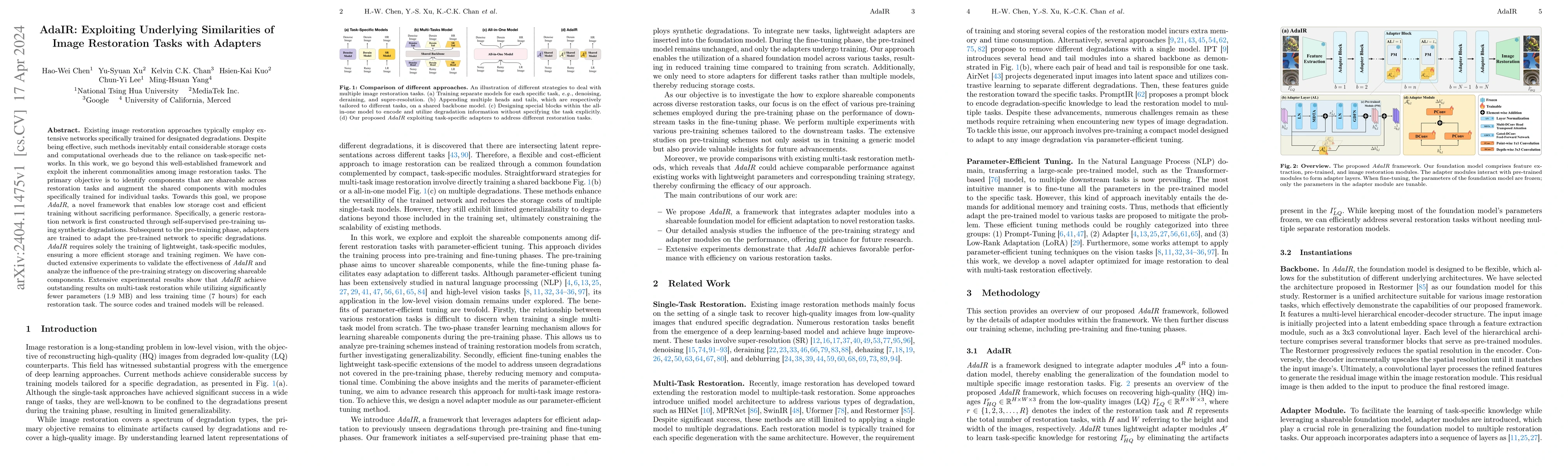 Thumbnail for AdaIR: Exploiting Underlying Similarities of Image Restoration Tasks
  with Adapters