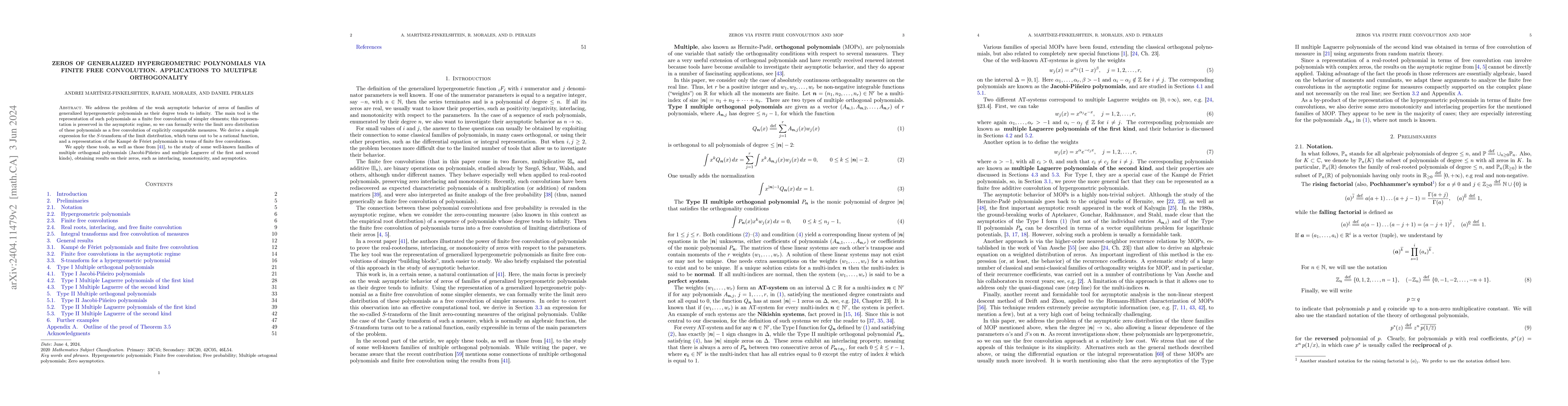 Thumbnail for Zeros of generalized hypergeometric polynomials via finite free
  convolution. Applications to multiple orthogonality