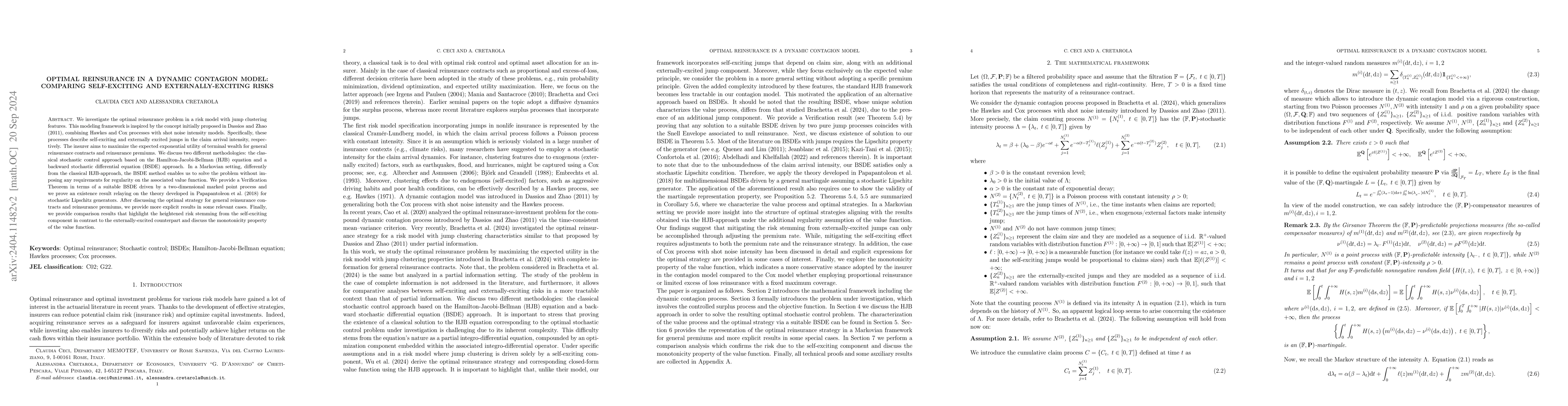Thumbnail for BSDE-based stochastic control for optimal reinsurance in a dynamic
  contagion model