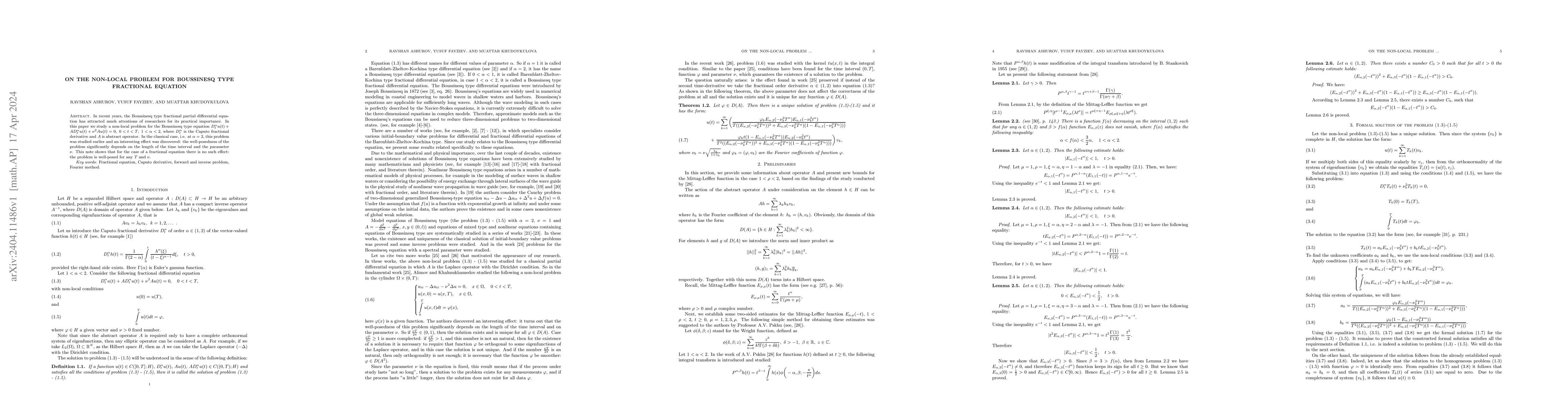 Thumbnail for On the non-local problem for Boussinesq type fractional equation